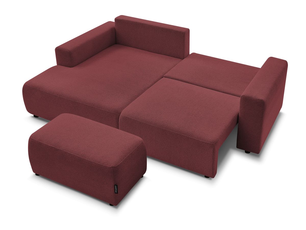 Canapé d'angle convertible coffre ATILLA tissu chiné avec pouf