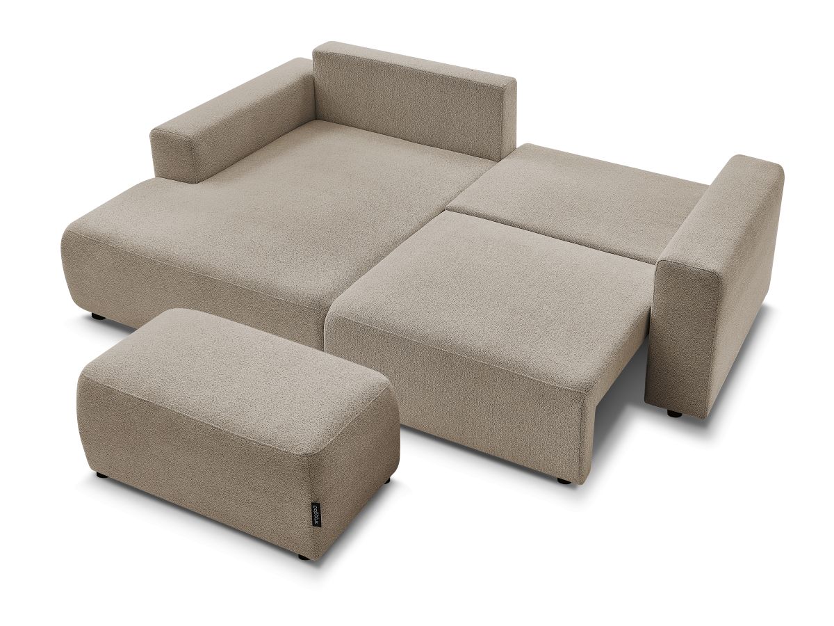 Canapé d'angle convertible coffre ATILLA tissu chiné avec pouf