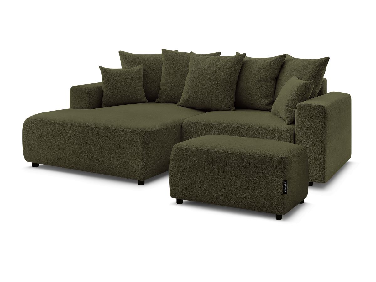 Canapé d'angle convertible coffre ATILLA tissu chiné avec pouf