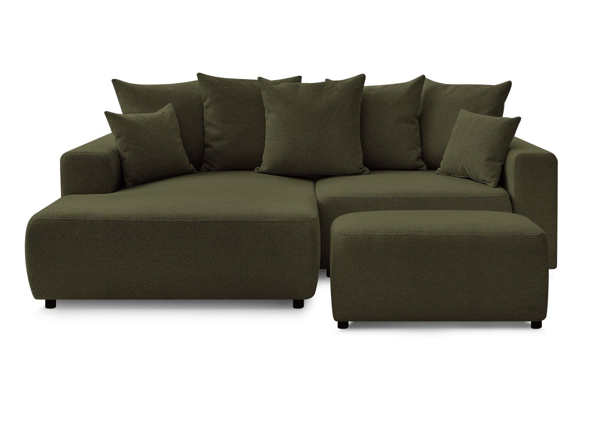 Canapé d'angle convertible coffre ATILLA tissu chiné avec pouf