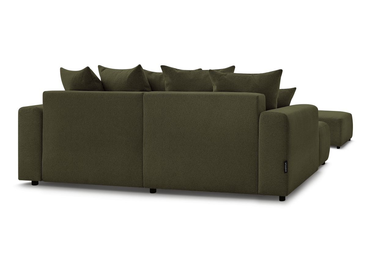 Canapé d'angle convertible coffre ATILLA tissu chiné avec pouf