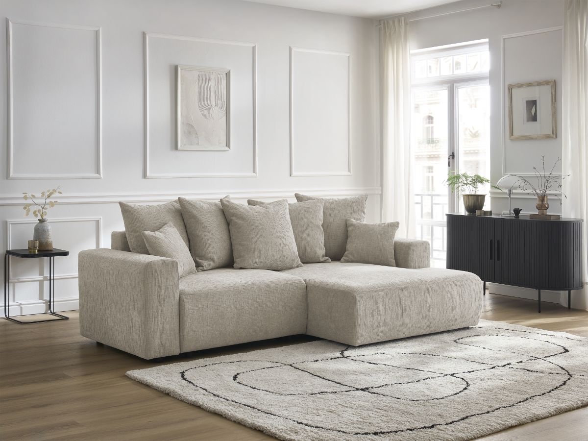 Canapé d'angle convertible coffre ATILLA texturé beige — vue 5