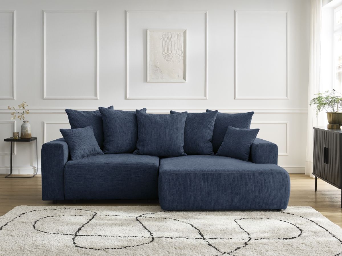 Canapé d'angle convertible coffre ATILLA texturé bleu foncé — vue 6