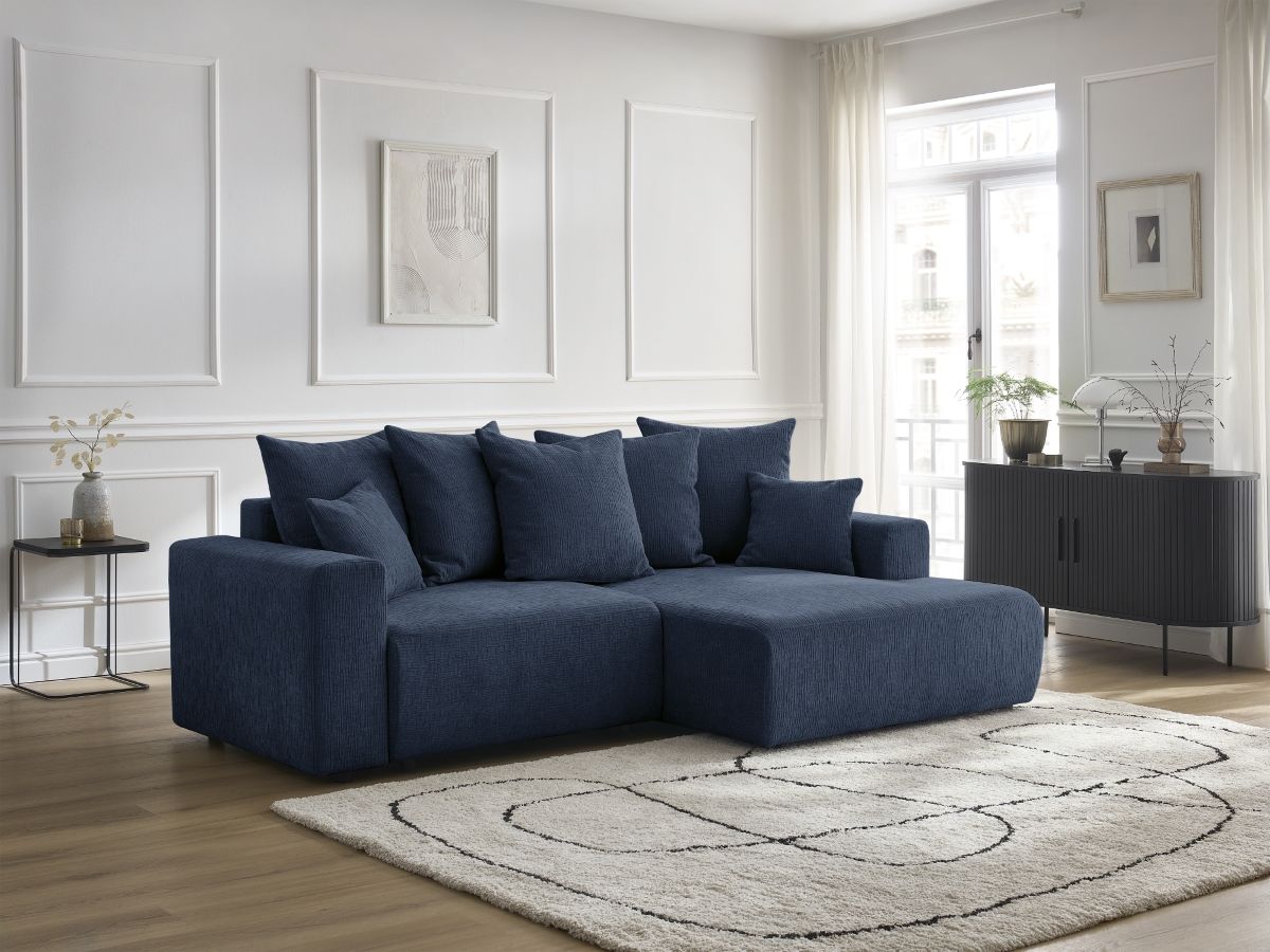 Canapé d'angle convertible coffre ATILLA texturé bleu foncé — vue 5