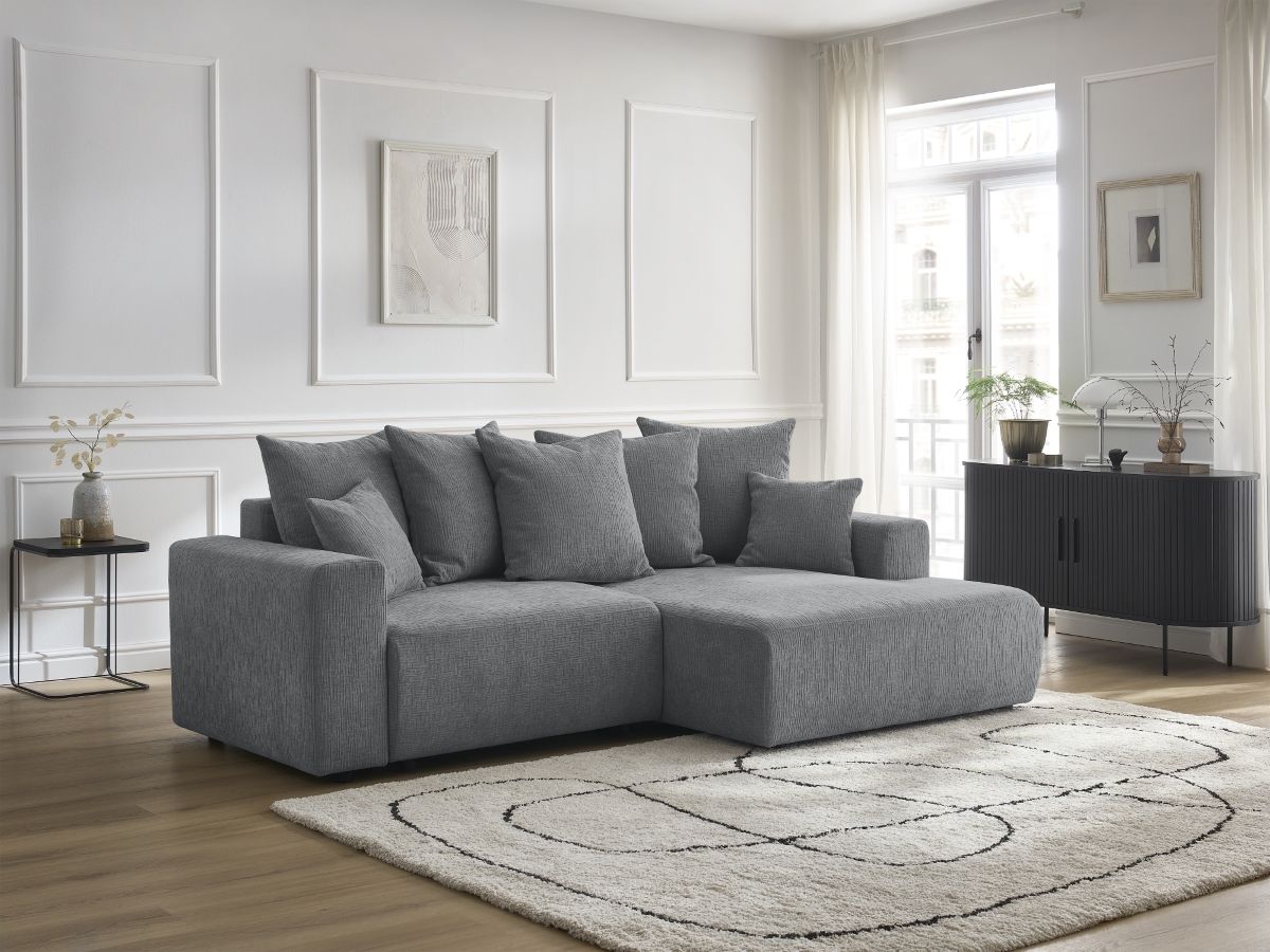 Canapé d'angle convertible coffre ATILLA texturé gris foncé — vue 5