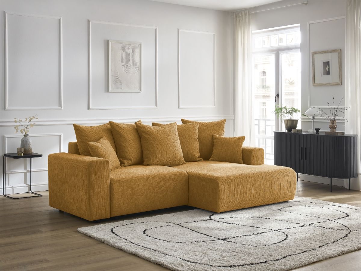 Canapé d'angle convertible coffre ATILLA texturé jaune — vue 5