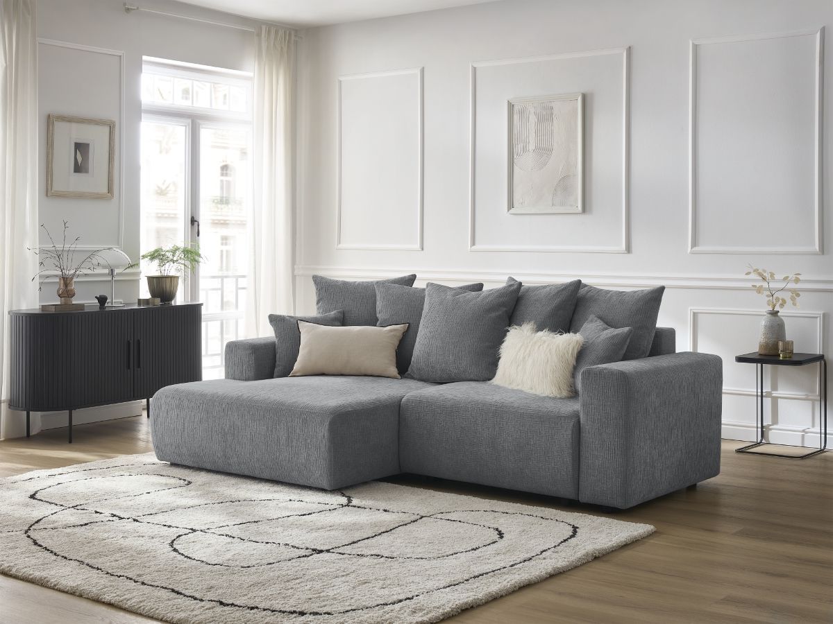 Canapé d'angle convertible coffre ATILLA tissu texturé