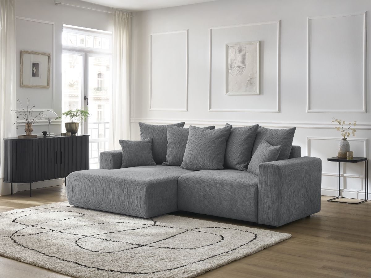 Canapé d'angle convertible coffre ATILLA tissu texturé gris foncé angle gauche BOBOCHIC 4 places - Vue supplémentaire 3