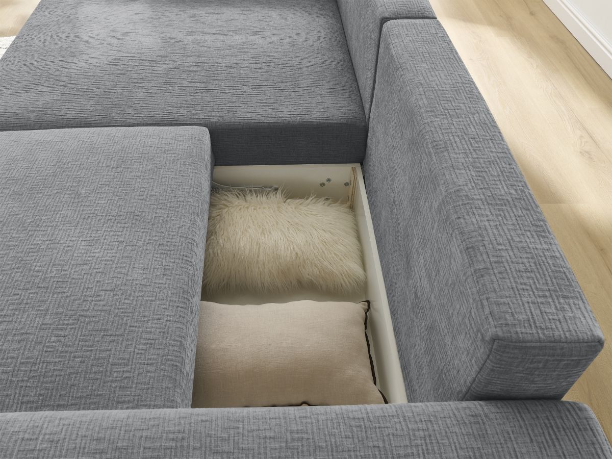 Canapé d'angle convertible coffre ATILLA tissu texturé