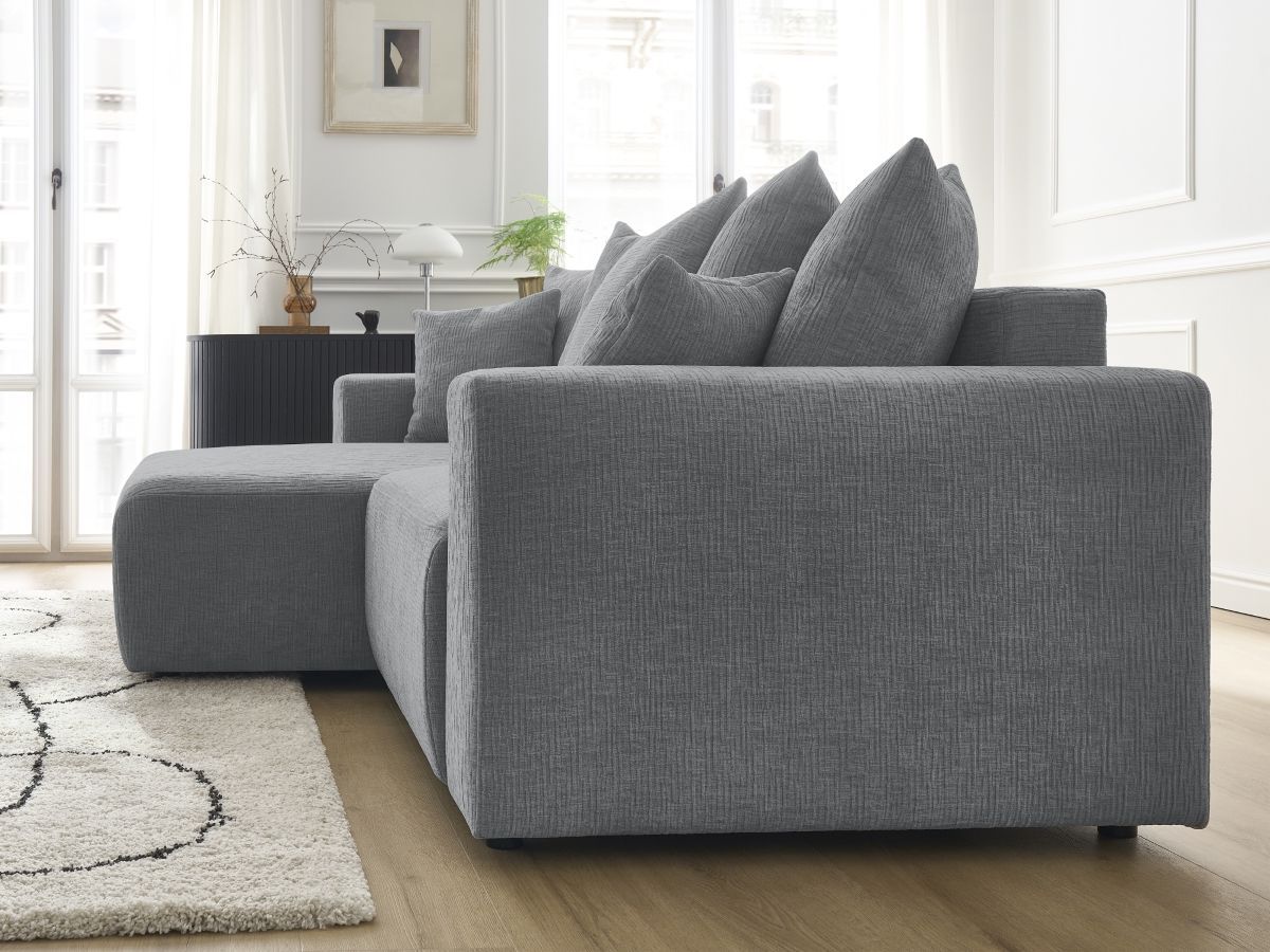 Canapé d'angle convertible coffre ATILLA tissu texturé
