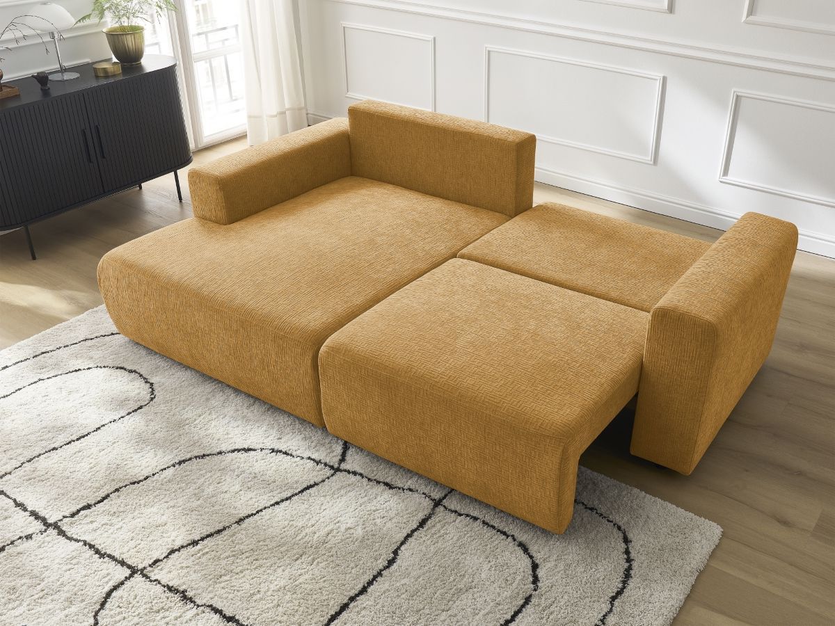 Canapé d'angle convertible coffre ATILLA tissu texturé