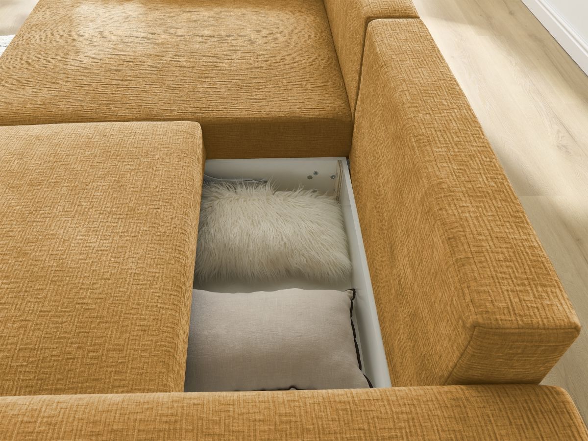 Canapé d'angle convertible coffre ATILLA tissu texturé