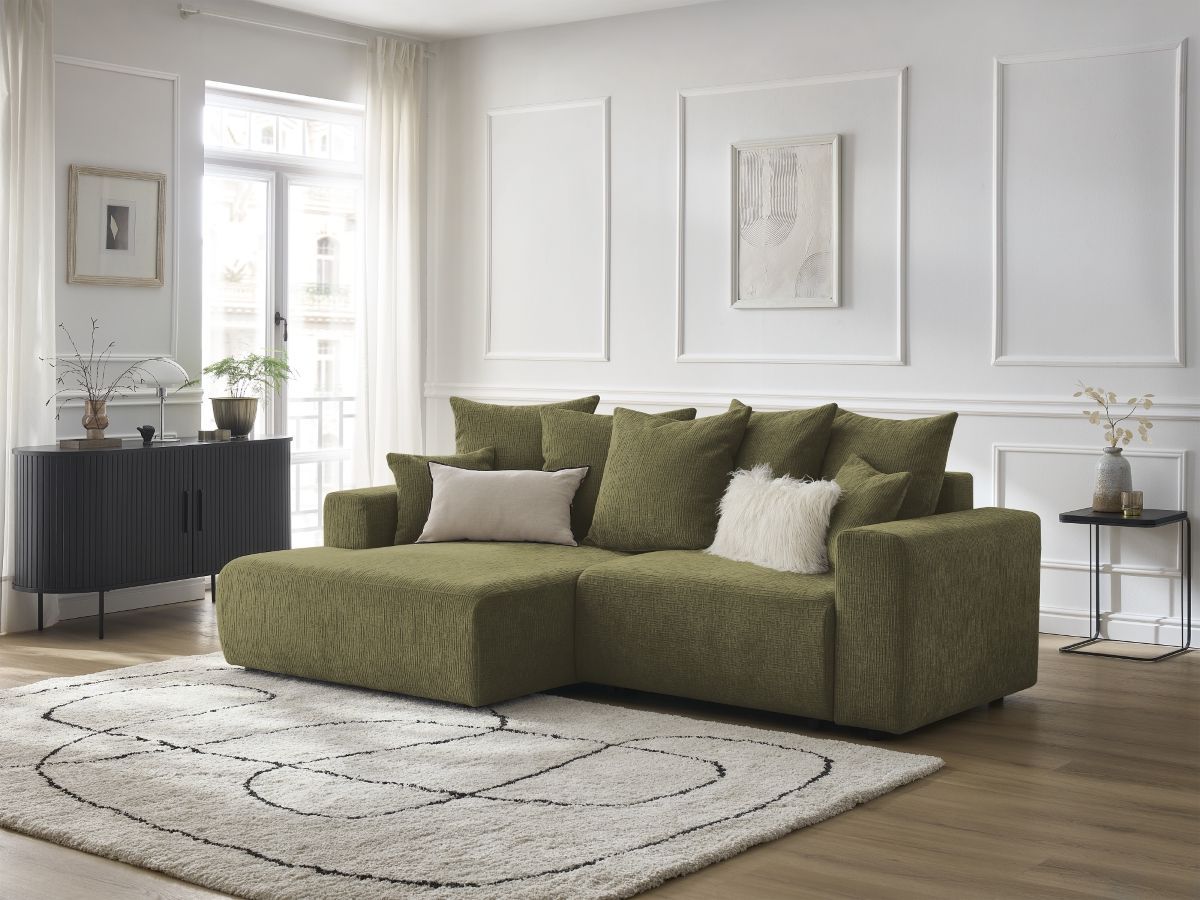 Canapé d'angle convertible coffre ATILLA tissu texturé
