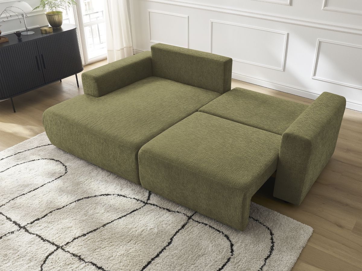 Canapé d'angle convertible coffre ATILLA tissu texturé