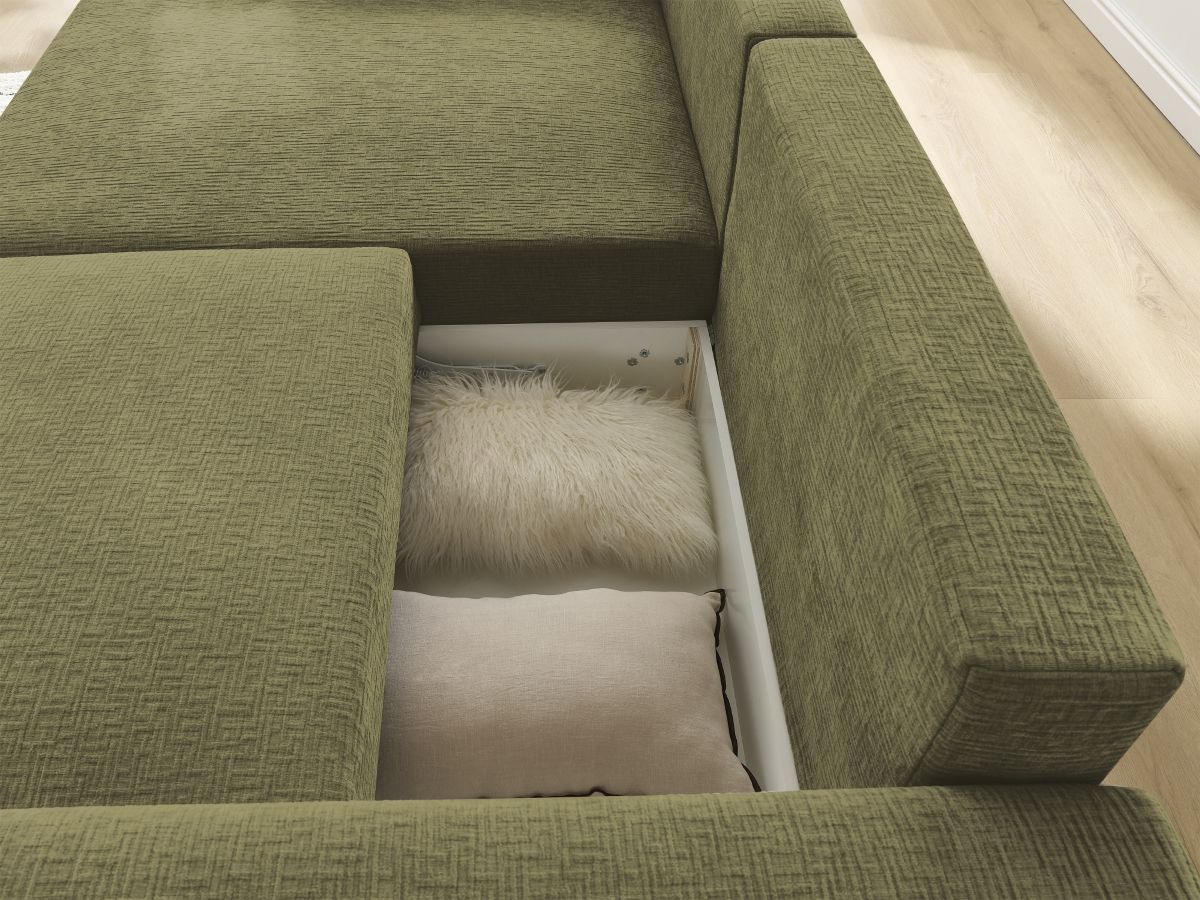 Canapé d'angle convertible coffre ATILLA tissu texturé