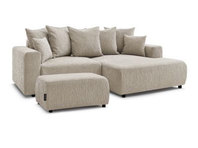 Canapé d'angle convertible coffre ATILLA tissu texturé avec pouf