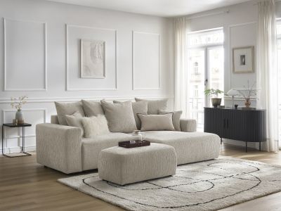 Canapé d'angle convertible coffre ATILLA tissu texturé avec pouf