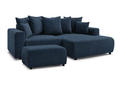 Canapé d'angle convertible coffre ATILLA tissu texturé avec pouf