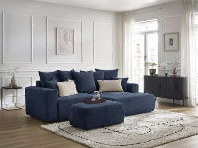 Canapé d'angle convertible coffre ATILLA tissu texturé avec pouf