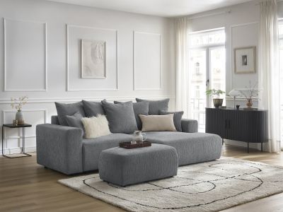 Canapé d'angle convertible coffre ATILLA tissu texturé avec pouf