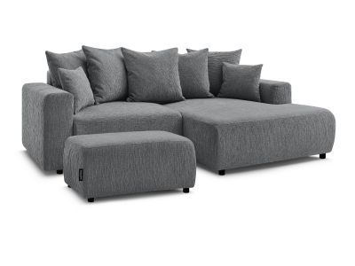 Canapé d'angle convertible coffre ATILLA tissu texturé avec pouf