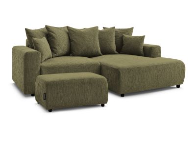 Canapé d'angle convertible coffre ATILLA tissu texturé avec pouf