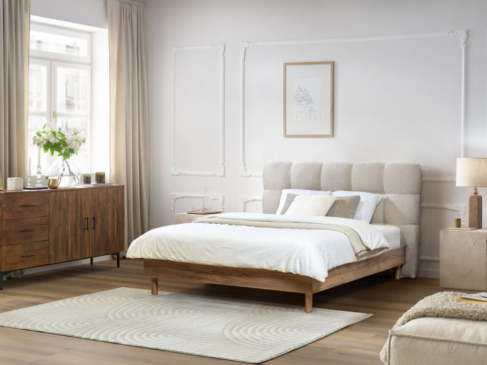 Lit KUMO lattes massives pieds en bois naturel