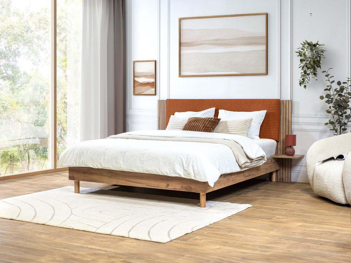 Łóżko 140x190 cm SELENA listwy lite nogi drewno naturalne