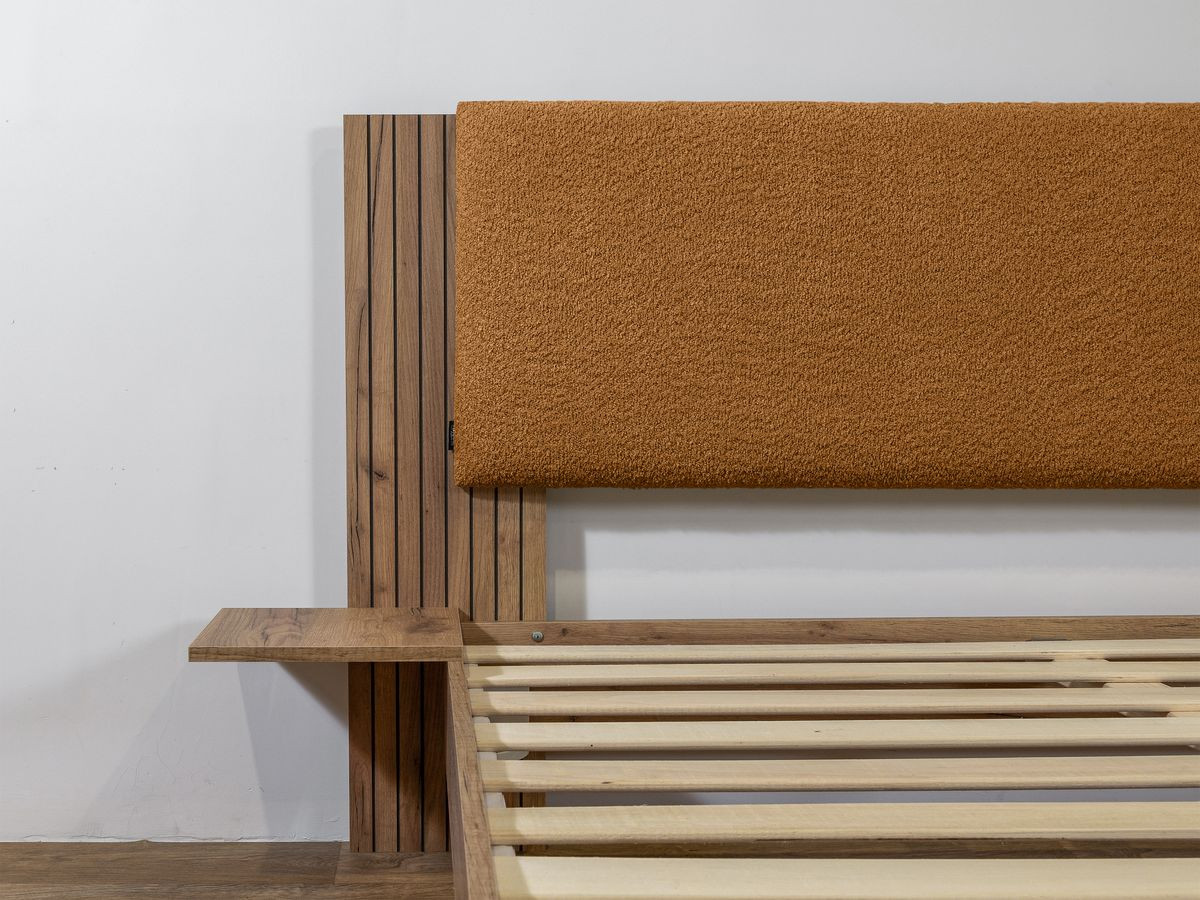 LIOR bed met massieve lattenbodem en poten van natuurlijk hout