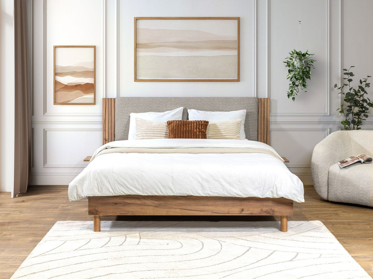 Lit LIOR lattes massives pieds en bois naturel gris clair — vue 5