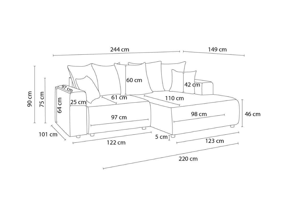 Canapé d'angle fixe EVEREST tissu chiné - Orange - Angle droit - 10 coussins
