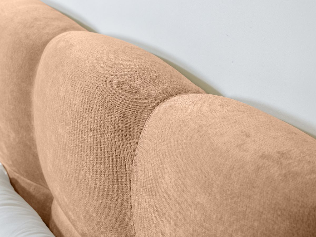 Lit KUMO tissu lisse lattes massives pieds en bois naturel