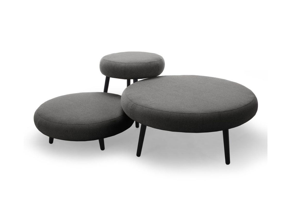 Set van 3 EDEN poefs van gladde stof