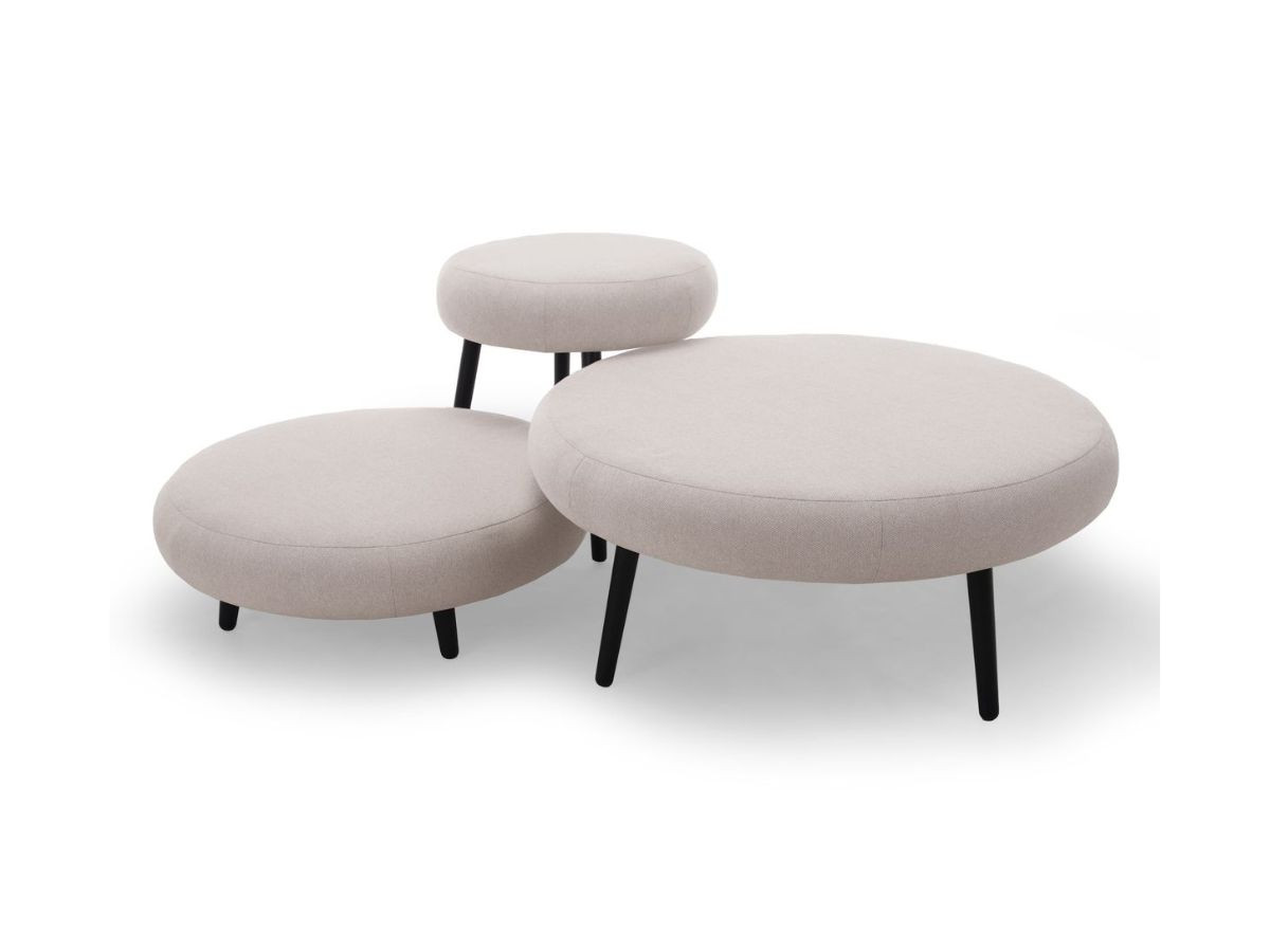 Set van 3 EDEN poefs van gladde stof