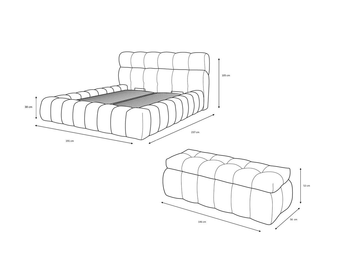 MONT-BLANC opbergbed + MONT-BLANC bedeinde in gladde stof