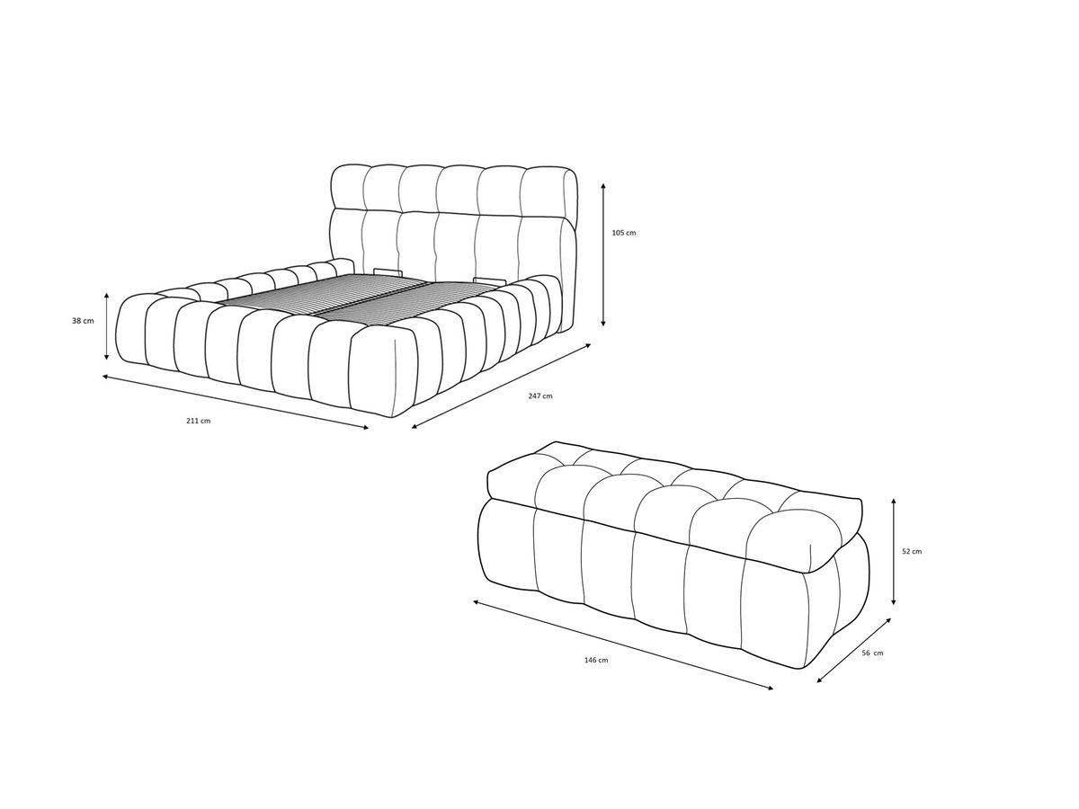 MONT-BLANC opbergbed + MONT-BLANC bedeinde in gladde stof