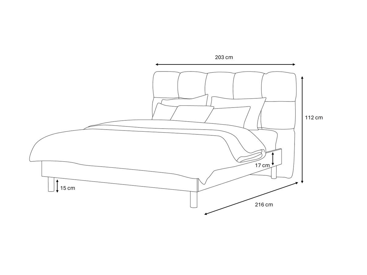 Lit KUMO tissu lisse lattes massives pieds en bois naturel + Bout de lit KUMO tissu lisse