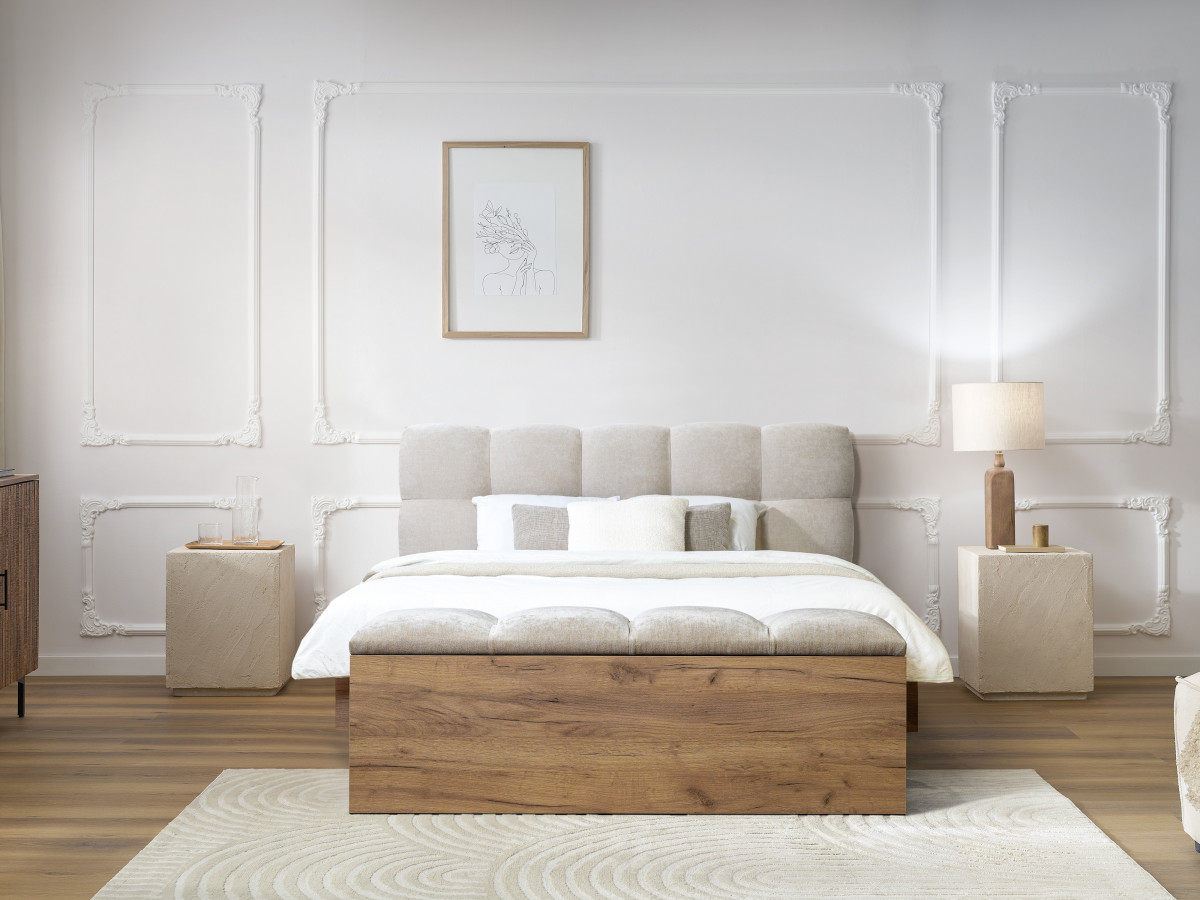 Lit KUMO lattes massives pieds en bois naturel