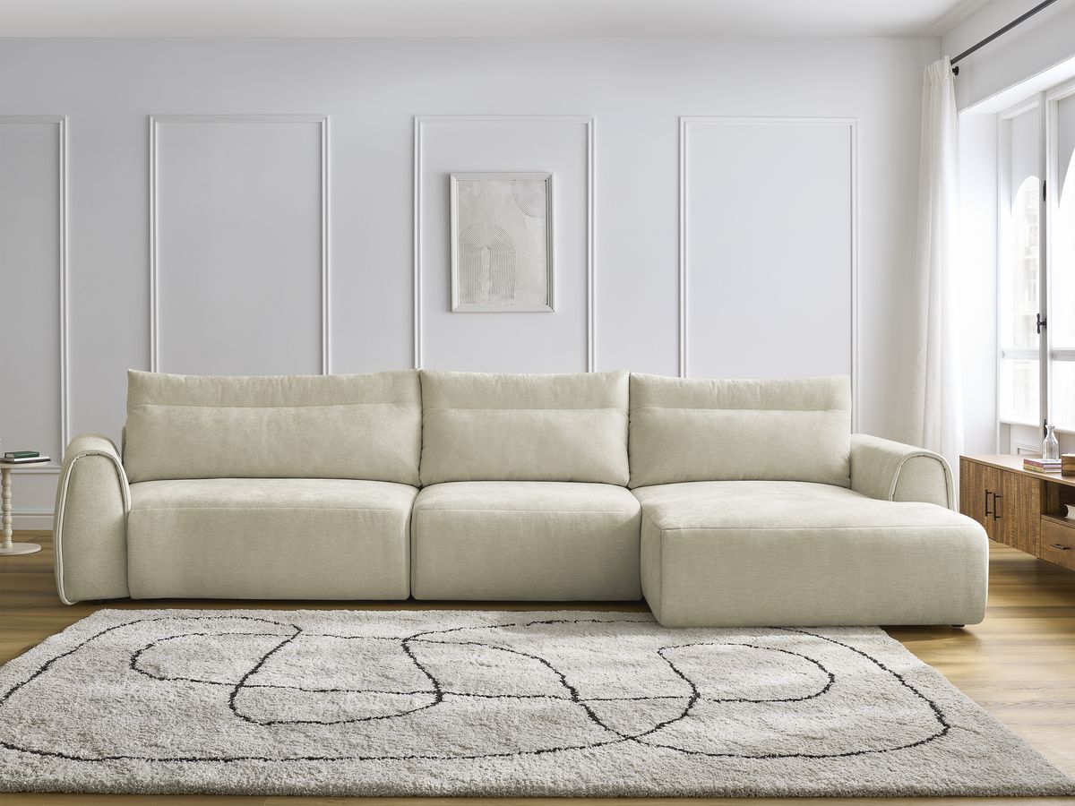 Canapé grand angle incurvé fixe ADEN beige  angle droit BOBOCHIC 4 places - Vue supplémentaire 3