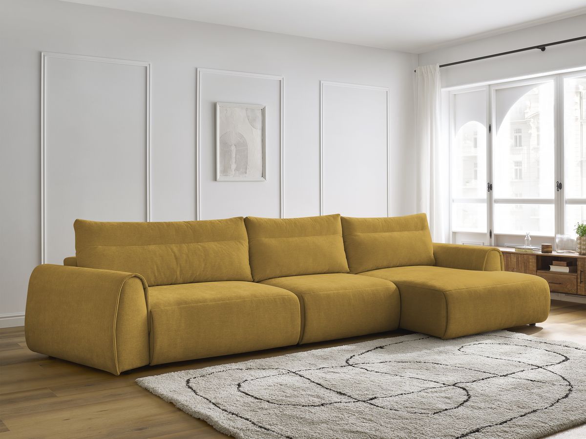 Canapé d'angle fixe EVEREST tissu chiné - Orange - Angle droit - 10 coussins