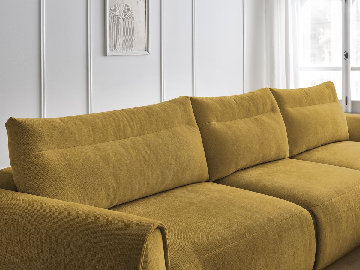 Canapé d'angle fixe EVEREST tissu chiné - Orange - Angle droit - 10 coussins