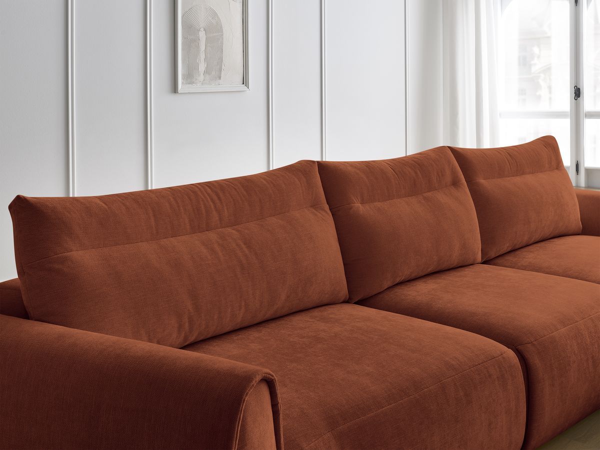 Canapé d'angle fixe EVEREST tissu chiné - Orange - Angle droit - 10 coussins