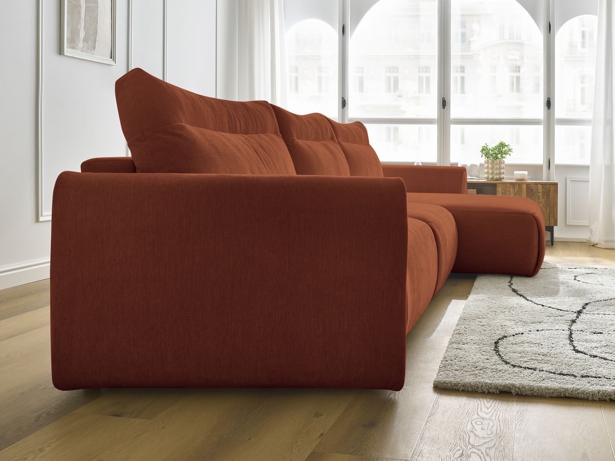 Canapé d'angle fixe EVEREST tissu chiné - Orange - Angle droit - 10 coussins