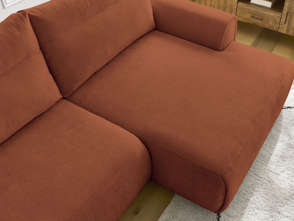 Canapé d'angle fixe EVEREST tissu chiné - Orange - Angle droit - 10 coussins