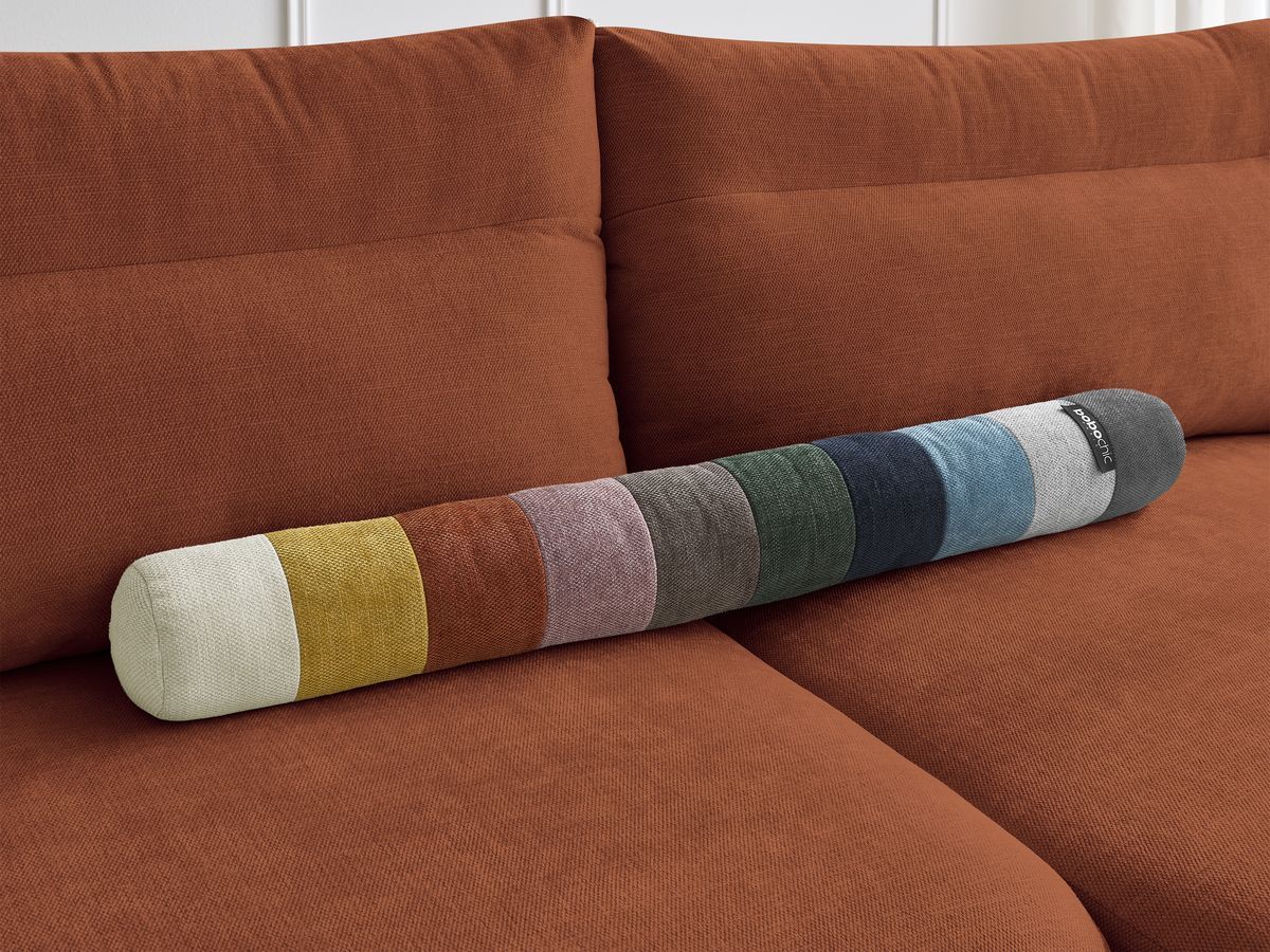 Canapé d'angle fixe EVEREST tissu chiné - Orange - Angle droit - 10 coussins