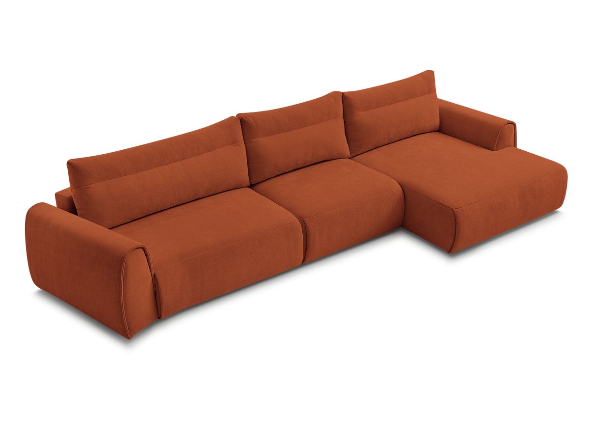 Canapé d'angle fixe EVEREST tissu chiné - Orange - Angle droit - 10 coussins