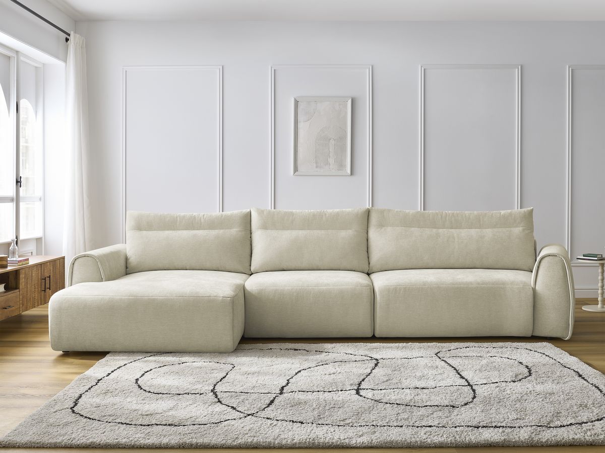Canapé grand angle incurvé fixe ADEN beige angle gauche BOBOCHIC 4 places - Vue supplémentaire 3
