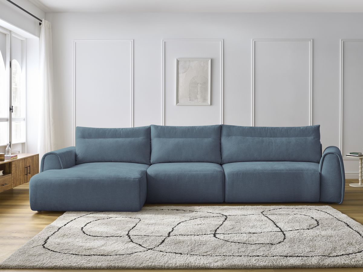 Canapé grand angle incurvé fixe ADEN bleu clair angle gauche BOBOCHIC 4 places - Vue supplémentaire 3