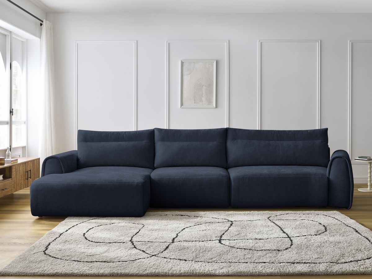 Canapé grand angle incurvé fixe ADEN bleu foncé angle gauche BOBOCHIC 4 places - Vue supplémentaire 3