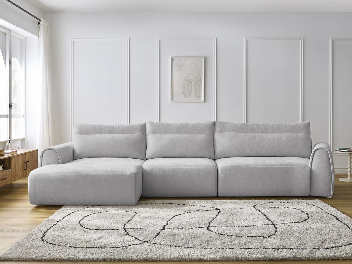 Canapé grand angle incurvé fixe ADEN gris clair angle gauche BOBOCHIC 4 places - Vue supplémentaire 3